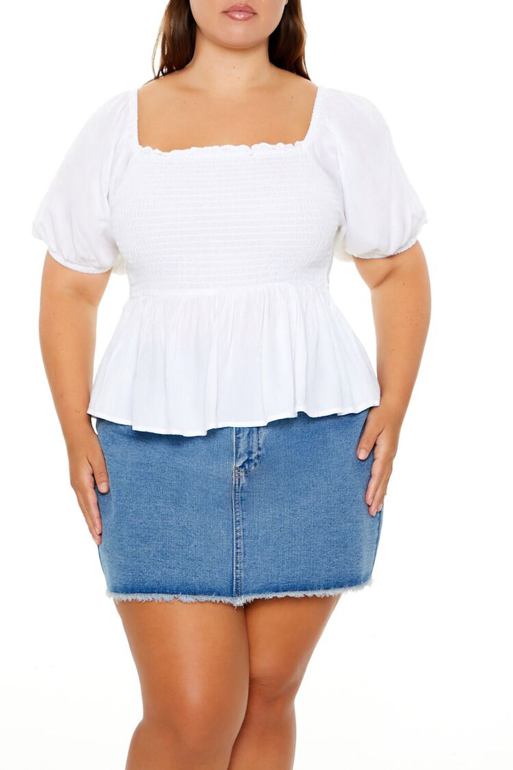 Plus Size Puff-Sleeve Peplum Top