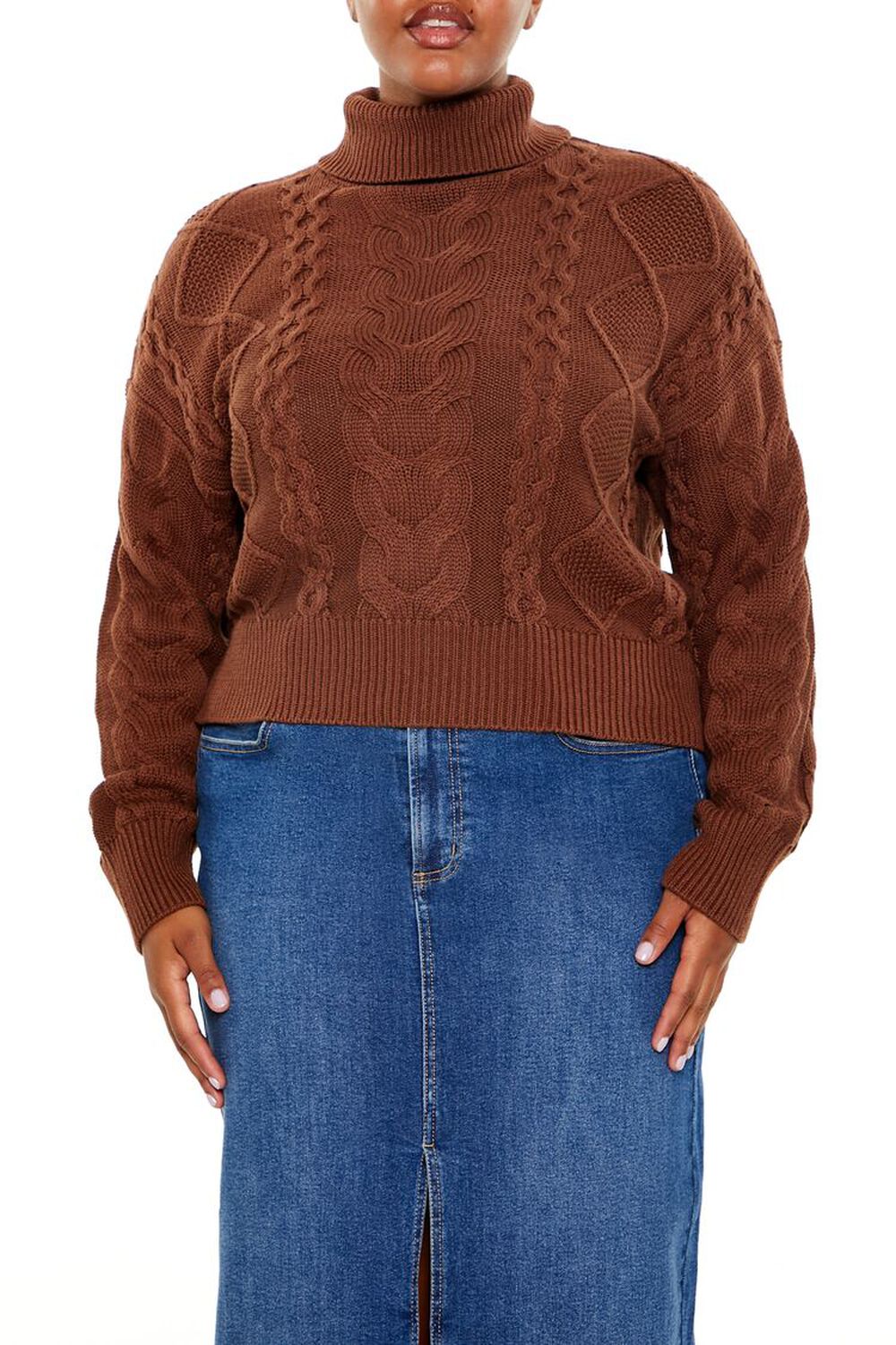 Plus Size Cable Knit Turtleneck Sweater