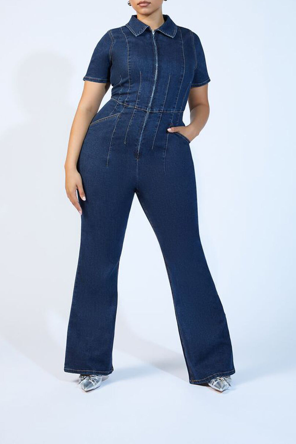 Plus Size Denim Zip-Up Jumpsuit