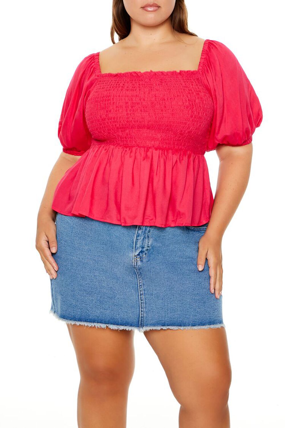Plus Size Puff-Sleeve Peplum Top
